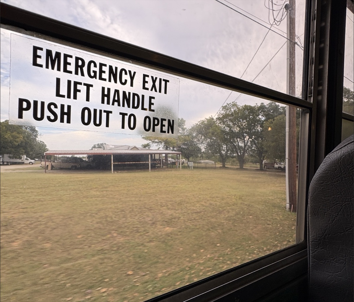 A view from a bus window.