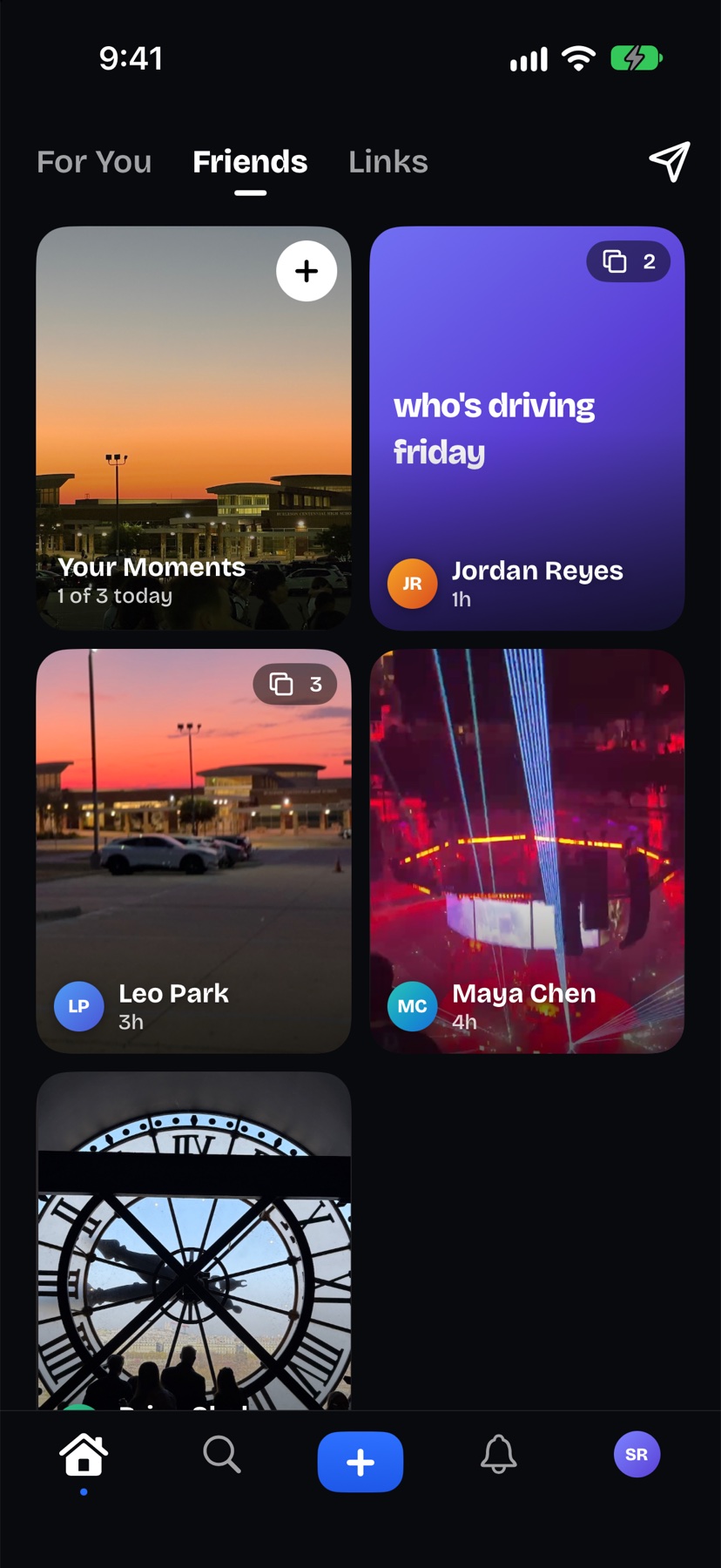 The Friends tab, with today’s Moments from your friends.